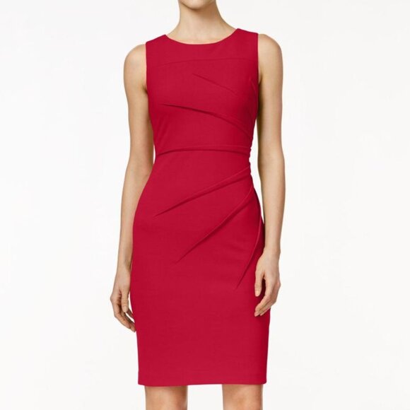 CALVIN KLEIN Petite Sunburst Sleeveless Scuba Crepe Sheath Dress - Picture 6 of 6